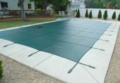 GLI 14' X 28' Rectangular Secur-A-Pool Green Mesh Safety Cover - 12 Year